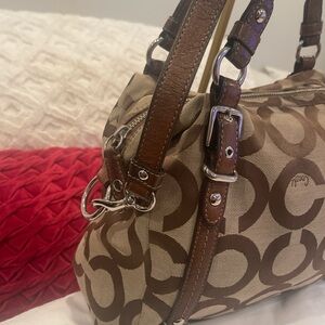 Coach Tan and Brown Signature Shoulder Bag